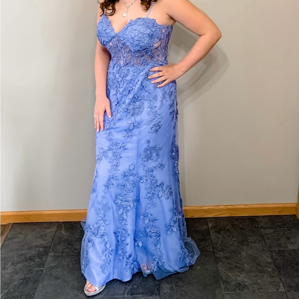 Sherri Hill Periwinkle corset top, sweetheart neckline, fitted gown, Size 14 - Picture 10 of 10